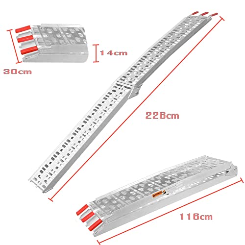 Juego de 2 Rampas de Carga 226 cm, Rampa de Aluminio Plegable, Rampa de Acceso, Antideslizante, MÁX 680 KG, para Remolque, Motocicleta, Automóvil, Quads