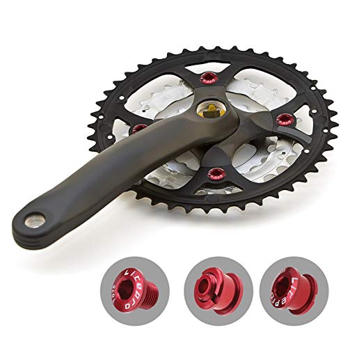 Juego de 5 bielas M8 para bicicleta de carretera, tornillos y tuercas para rueda de cadena, color rojo 7075, aleación de aluminio MTB, tornillos de disco para bicicleta de montaña