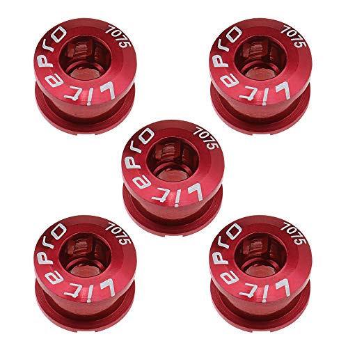 Juego de 5 bielas M8 para bicicleta de carretera, tornillos y tuercas para rueda de cadena, color rojo 7075, aleación de aluminio MTB, tornillos de disco para bicicleta de montaña