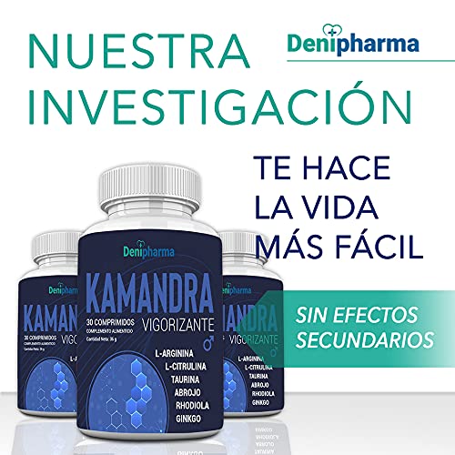 Kamandra - 30 comprimdos | Vigorizante masculino de alta eficacia | 1 comprimido al día | L-arginina - L-Citrulina - Taurina - Abrojo - Rhodiola - Ginkgo