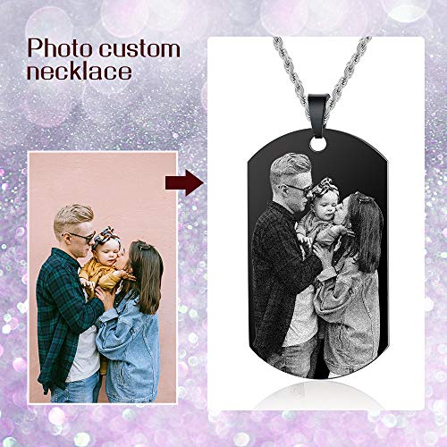 kaululu Collar Hombre Mujer con Foto Personalizable Collar Nombre Grabada Joyería Personalizada con Nombre de Pareja con Cadena de 24"(60 cm)(Plata/Azul/Negro) (Black #1)