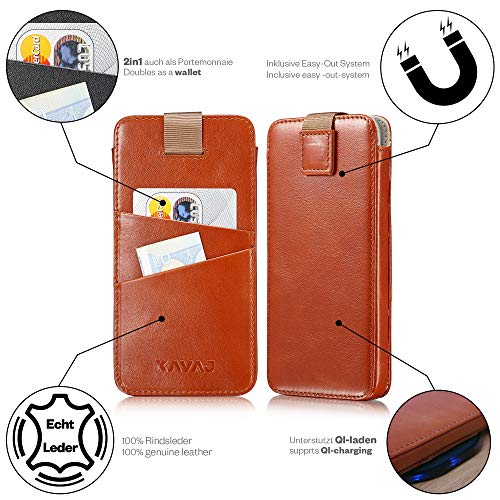 KAVAJ Funda Compatible con Apple iPhone 12 Pro MAX 6.7" Cuero - Miami - Marrón coñac Carcasa Case Bumper con Compartimento para Tarjetas