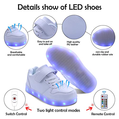 kealux Zapatos LED para niños y jóvenes Zapatos Blancos con Luces Bajas para niñas Niños Zapatos con Carga USB para niños Moda Zapatillas LED Unisex con Control Remoto - 25