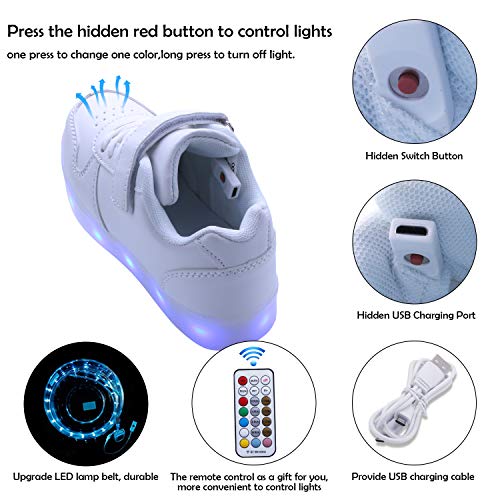 kealux Zapatos LED para niños y jóvenes Zapatos Blancos con Luces Bajas para niñas Niños Zapatos con Carga USB para niños Moda Zapatillas LED Unisex con Control Remoto - 25