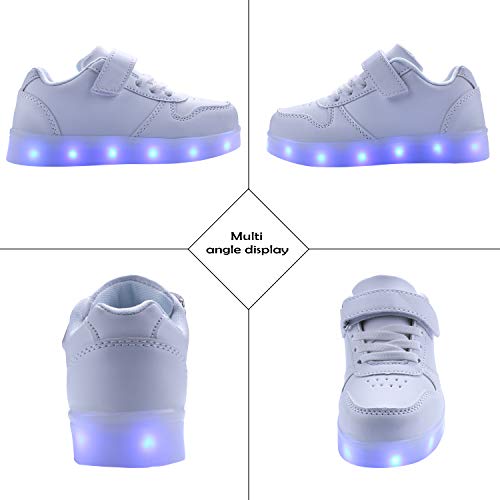 kealux Zapatos LED para niños y jóvenes Zapatos Blancos con Luces Bajas para niñas Niños Zapatos con Carga USB para niños Moda Zapatillas LED Unisex con Control Remoto - 25