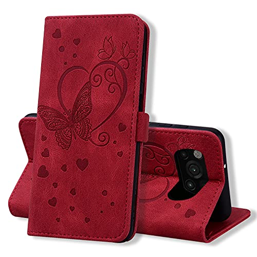 Keikail Funda Xiaomi Poco X3 NFC / X3 Pro / X3, Flip Caso Magnética Tarjetero Tapa de Cuero, Patrón de Mariposa, Carcasa Libro Protección para Xiaomi Poco X3 NFC / X3 Pro / X3, Rojo