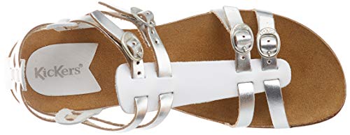 Kickers Ana, Sandalias de Punta Descubierta Mujer, Blanco (Blanc Argent Metal 31), 39 EU