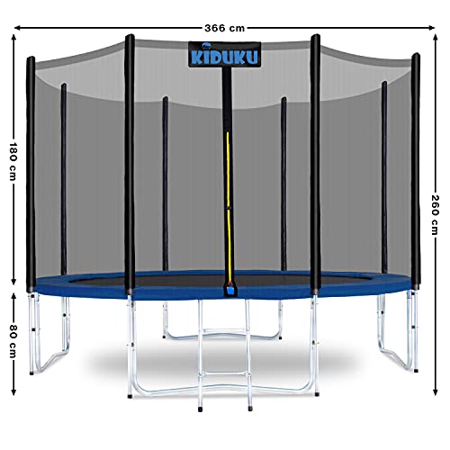 KIDUKU® Cama Elástica de Jardín Ø 305 cm | Set Completo con Red de Seguridad, Escalera, Cobertura, Anclajes y Accesorios | Trampolín Exterior Infantil Niños