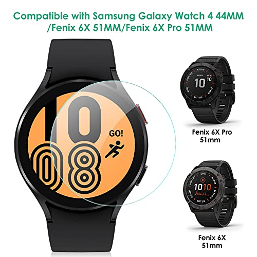 KIMILAR [3 Pcs] Protectores de Pantalla Compatible con Samsung Galaxy Watch 4 44MM/Fenix 6X Fenix 6X Pro 51MM, Cristal Templado Protector Galaxy Watch 4,99.99% HD