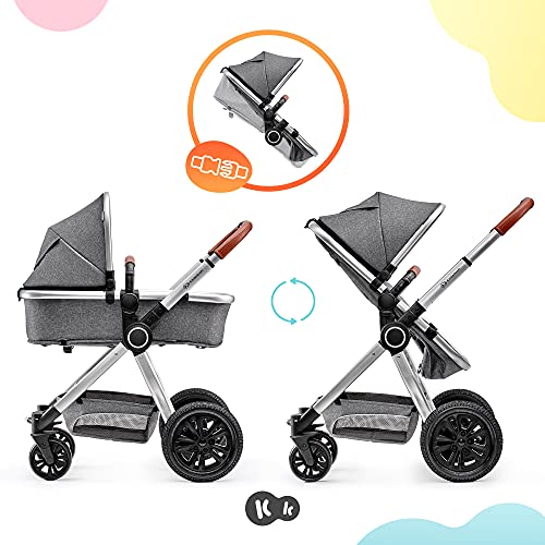 Kinderkraft Carrito Bebé 2 Piezas VEO, Silla de Paseo, Capazo, 0 a 15 Kg, Gris