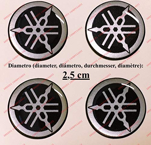 Kit de 4 adhesivos resinados con el emblema/logotipo de Yamaha con efecto 3DColor: negro + plateado.Para depósito o casco.