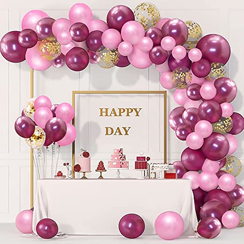 Kit de Arco de Globos Rosa Roja Dorado Globos de Látex Kit de Guirnalda de Globos Burdeos 119pcs Decoraciones de la Fiesta Globos Confeti Para Despedida de Soltera Aniversario Decoración