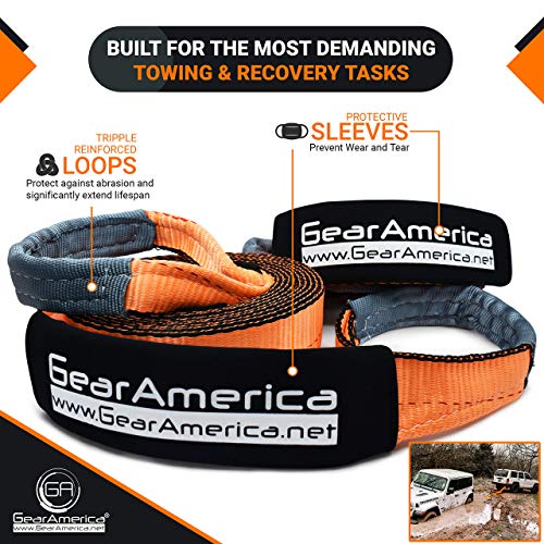 Kit de Recuperación Off-Road GearAmerica | Correa de remolque + Protector de árbol + Bloque de arranque + Grilletes con anilla en D naranja + Bolso amortiguador Winch Line + Guantes | Accesorios 4x4