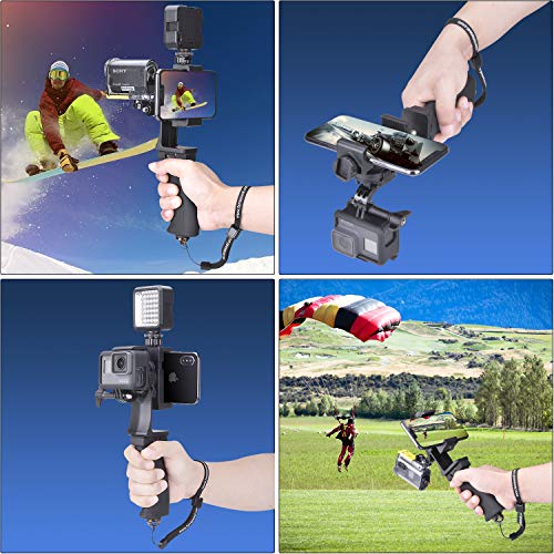 Kit de vídeo práctico 2 en 1 para GoPro y Smartphone, estabilizador de cámara deportiva, asa de teléfono multifuncional para We-Media/Youtube/Livestream/Vlog, compatible con GoPro Sony DJI OSMO Action