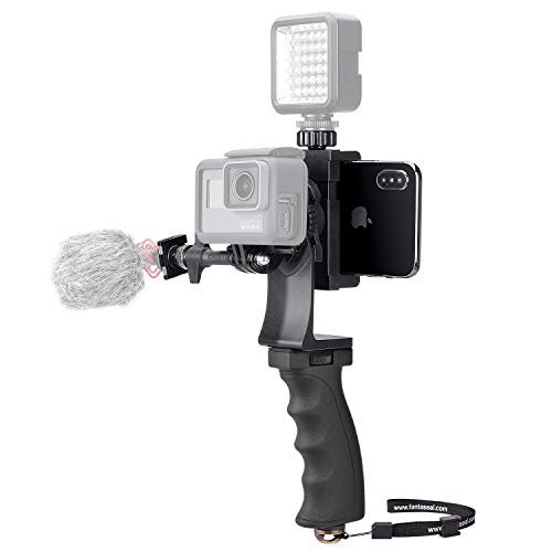 Kit de vídeo práctico 2 en 1 para GoPro y Smartphone, estabilizador de cámara deportiva, asa de teléfono multifuncional para We-Media/Youtube/Livestream/Vlog, compatible con GoPro Sony DJI OSMO Action