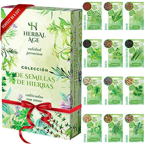 Kit Semillas Huerto Urbano - 12 Variedades De Plantas Aromáticas, 8700 Semillas Para Cultivar De Hierbas Frescas En Casa, En Terraza, En Jardin - Regalos Originales Para Mujer, Hombre, Niños, Amigas