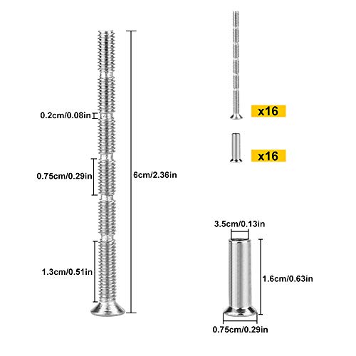 KLYNGTSK 16 PCS Tornillos M4 con 16 PCS Tuercas M4 de Acero Niquelado Tornillos M4 de Conexión de Manijas de Puerta Tornillos M4 de Conexión y Fijación para Tirador de Puerta, Pomos