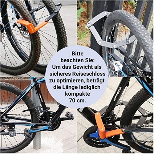 KOHLBURG Ligero y pequeño candado Plegable - 690 g de Peso y 70 cm de Largo - Candado de Bicicleta Seguro Hecho de Acero endurecido para e-Bike y Bicicleta con Soporte