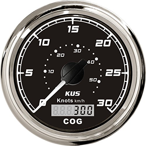 KUS GPS velocímetro cuentakilómetros calibre 30knots para barcos yates 85mm 12V/24V (negro)