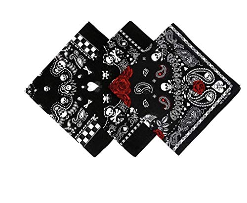 KUSTOM Factory - Pañuelo bandana Custom calavera con rosas rojas 55 x 55 cm