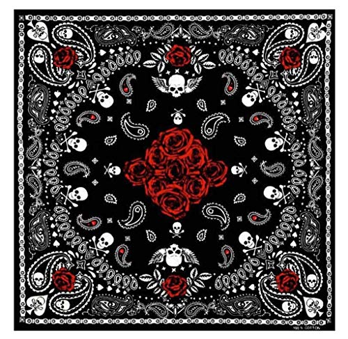 KUSTOM Factory - Pañuelo bandana Custom calavera con rosas rojas 55 x 55 cm