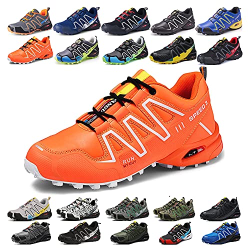 KUXUAN Calzado de Ciclismo para Hombre, Calzado de Ciclismo de Interior Sin Bloqueo,Zapatillas de Ciclismo de Montaña Impermeables,Orange-39