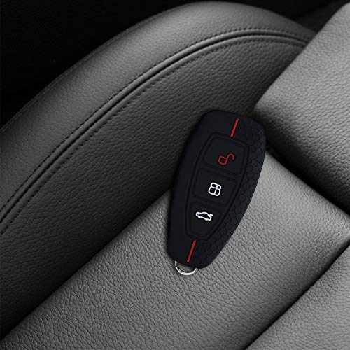 kwmobile Carcasa Compatible con Ford Llave de Coche Keyless Go de 3 Botones - Funda Protectora de Silicona - Case para Mando de Auto en Negro/Rojo