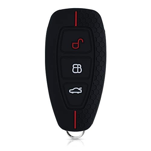 kwmobile Carcasa Compatible con Ford Llave de Coche Keyless Go de 3 Botones - Funda Protectora de Silicona - Case para Mando de Auto en Negro/Rojo