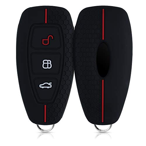 kwmobile Carcasa Compatible con Ford Llave de Coche Keyless Go de 3 Botones - Funda Protectora de Silicona - Case para Mando de Auto en Negro/Rojo