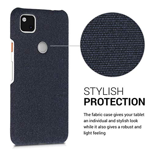 kwmobile Carcasa Protectora Compatible con Google Pixel 4a - Funda Trasera Dura Forrada en Tela - Azul Oscuro