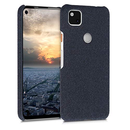 kwmobile Carcasa Protectora Compatible con Google Pixel 4a - Funda Trasera Dura Forrada en Tela - Azul Oscuro