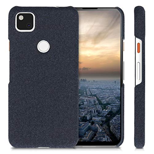 kwmobile Carcasa Protectora Compatible con Google Pixel 4a - Funda Trasera Dura Forrada en Tela - Azul Oscuro