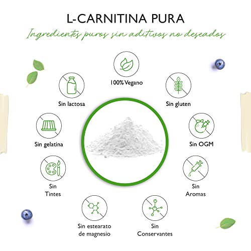 L-Carnitina Pura - 300 g de polvo puro sin aditivos - 100% L-Carnitina Tartrato - 100 raciones con 3000 mg de Carnitina en polvo - Vegano - Alta dosis