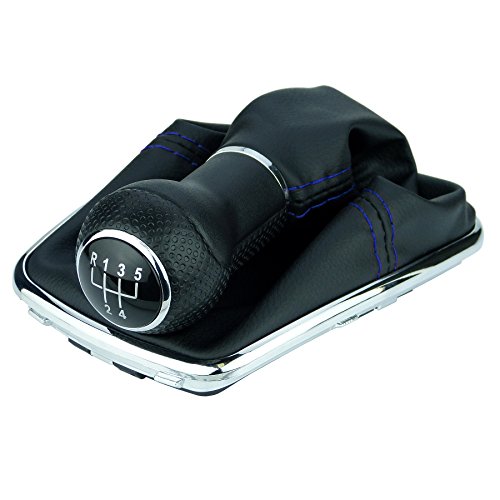 L & P Car Design L&P A251-12 - Funda para palanca de cambios, color negro y azul, 5 marchas, 23 mm, compatible con Volkswagen Golf 4 IV, marco cromado, Plug Play, pieza de repuesto para 1J0711113
