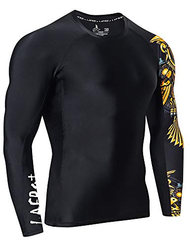 LAFROI - Camiseta térmica de Licra, de compresión, para Hombre, de Manga Larga, con protección UPF 50+, Ajustada, Modelo CLYYB, Hombre, Administrador de Tiempo asimétrico, M