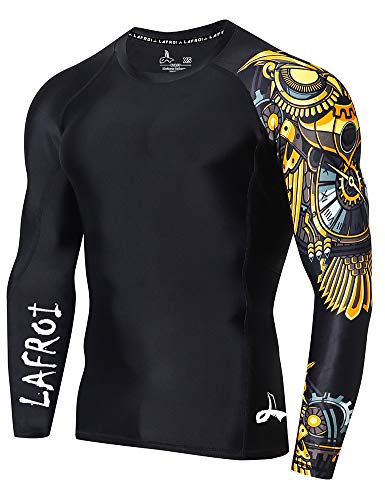 LAFROI - Camiseta térmica de Licra, de compresión, para Hombre, de Manga Larga, con protección UPF 50+, Ajustada, Modelo CLYYB, Hombre, Administrador de Tiempo asimétrico, M