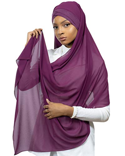 Lamis Hijab - Pañuelo cruzado con gorro integrado para mujer musulmana, velada, chal islámico, velo enfilable, ciruela, Talla única