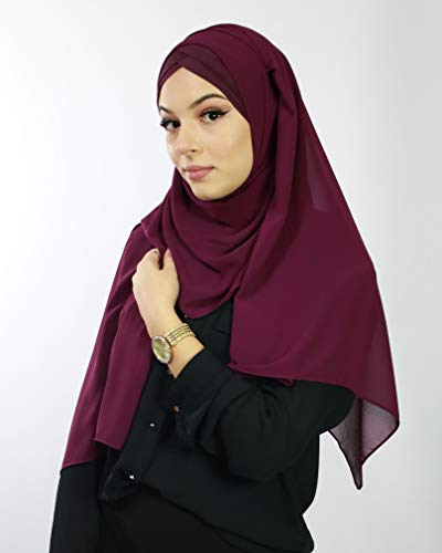 Lamis Hijab - Pañuelo cruzado con gorro integrado para mujer musulmana, velada, chal islámico, velo enfilable, ciruela, Talla única