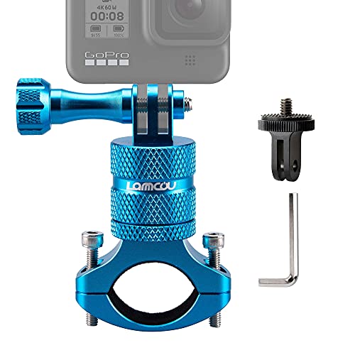 Lammcou Soporte para Bicicleta de Cámara de Acción, Soporte para Manillar de Aluminio con Adaptador de Tornillo de Metal de 1/4 para Hero 9 8 7 6 Session 4K Osmo Actioncam Bike Mount, Azul