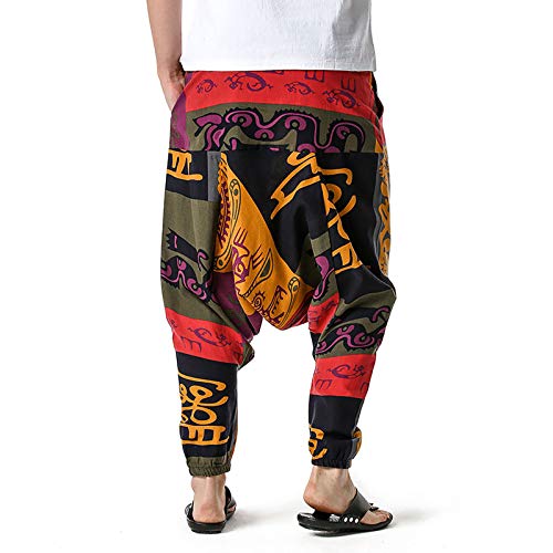 Laoluo Sarouel Pantalón para hombre algodón lino baggy yoga informal entresas medias cómodos transpirables ocio hip hop Harem pants retro cordón de ajuste grande deportivo chándal 6 caqui M