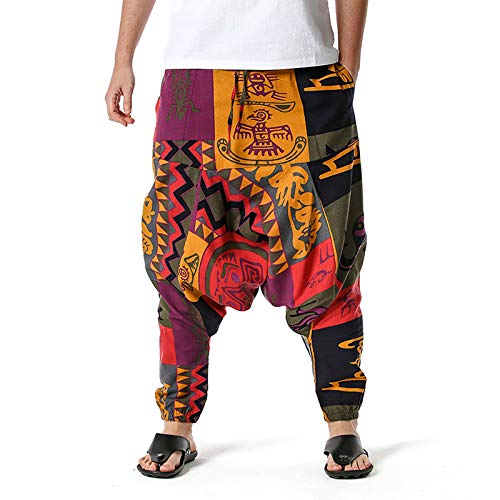 Laoluo Sarouel Pantalón para hombre algodón lino baggy yoga informal entresas medias cómodos transpirables ocio hip hop Harem pants retro cordón de ajuste grande deportivo chándal 6 caqui M