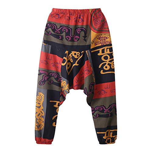 Laoluo Sarouel Pantalón para hombre algodón lino baggy yoga informal entresas medias cómodos transpirables ocio hip hop Harem pants retro cordón de ajuste grande deportivo chándal 6 caqui M