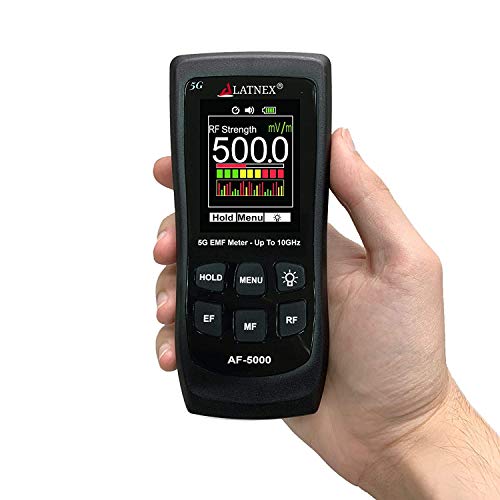 LATNEX AF-5000 5G EMF Meter RF Detector Tester y Lector con Certificado de Calibración - Pruebas y Medidas RF y Microondas, 3 ejes Gauss o Tesla Campos Magnéticos y ELF Eléctricos Campos