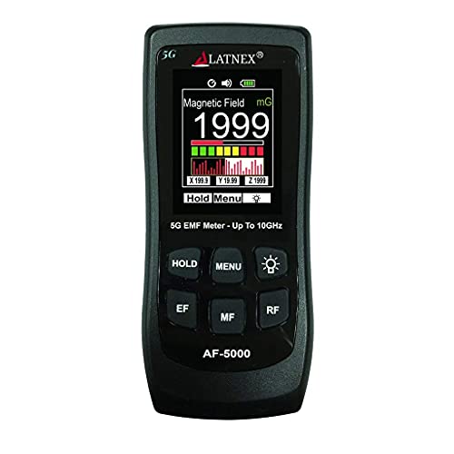 LATNEX AF-5000 5G EMF Meter RF Detector Tester y Lector con Certificado de Calibración - Pruebas y Medidas RF y Microondas, 3 ejes Gauss o Tesla Campos Magnéticos y ELF Eléctricos Campos