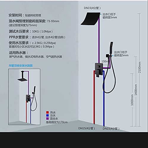 LCLXSH Estante de Almacenamiento de baño Big Head Ducha Montado en la Pared Cascada Outlet de Agua Ducha de Lluvia, Black 304 Cascada de Acero Inoxidable Ducha Accesorios de Ducha