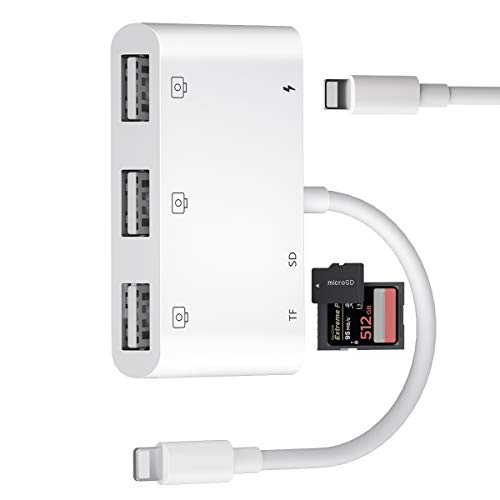 Lector de Tarjetas SD TF Hub 6 en 1 USB Adaptador de Cámara con 3 USB Hembra OTG, Lector de Tarjetas y Puerto de Carga para Phone 12 11 XS XR/X/8/7/Pad,Compatible con USB Flash Drive, Ratón, Teclado