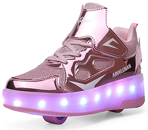 LED Zapatillas con Luces Ruedas Automática Retráctiles Ruedas Ajustables Zapatos de Skate Roller Deportivos Zapatos Luminosas Flash Patines Sneaker para Niños Niñas