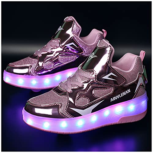 LED Zapatillas con Luces Ruedas Automática Retráctiles Ruedas Ajustables Zapatos de Skate Roller Deportivos Zapatos Luminosas Flash Patines Sneaker para Niños Niñas