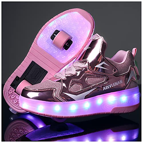 LED Zapatillas con Luces Ruedas Automática Retráctiles Ruedas Ajustables Zapatos de Skate Roller Deportivos Zapatos Luminosas Flash Patines Sneaker para Niños Niñas
