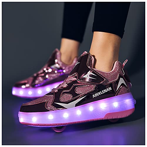 LED Zapatillas con Luces Ruedas Automática Retráctiles Ruedas Ajustables Zapatos de Skate Roller Deportivos Zapatos Luminosas Flash Patines Sneaker para Niños Niñas